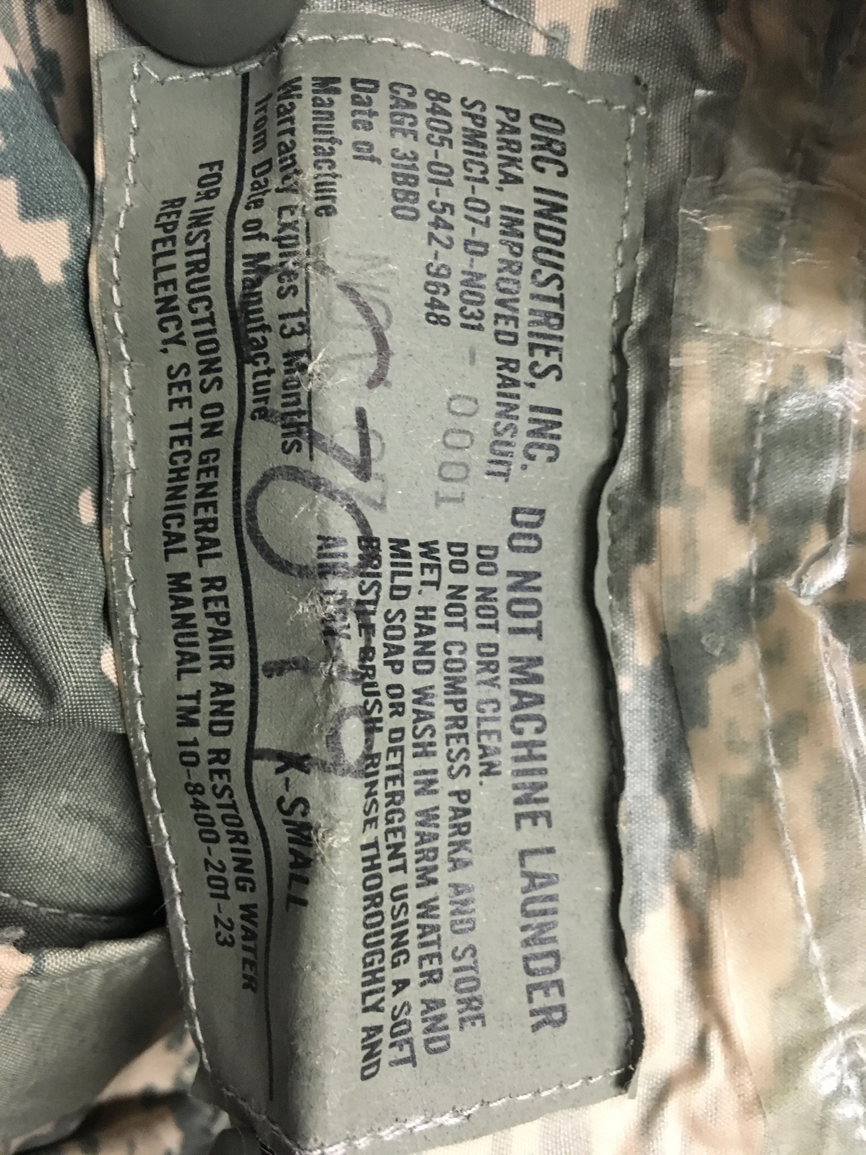 USAF Air Force ABU Improved Rainsuit Parka - XSmall - 8405-01-542-9648 - Used - Image 2