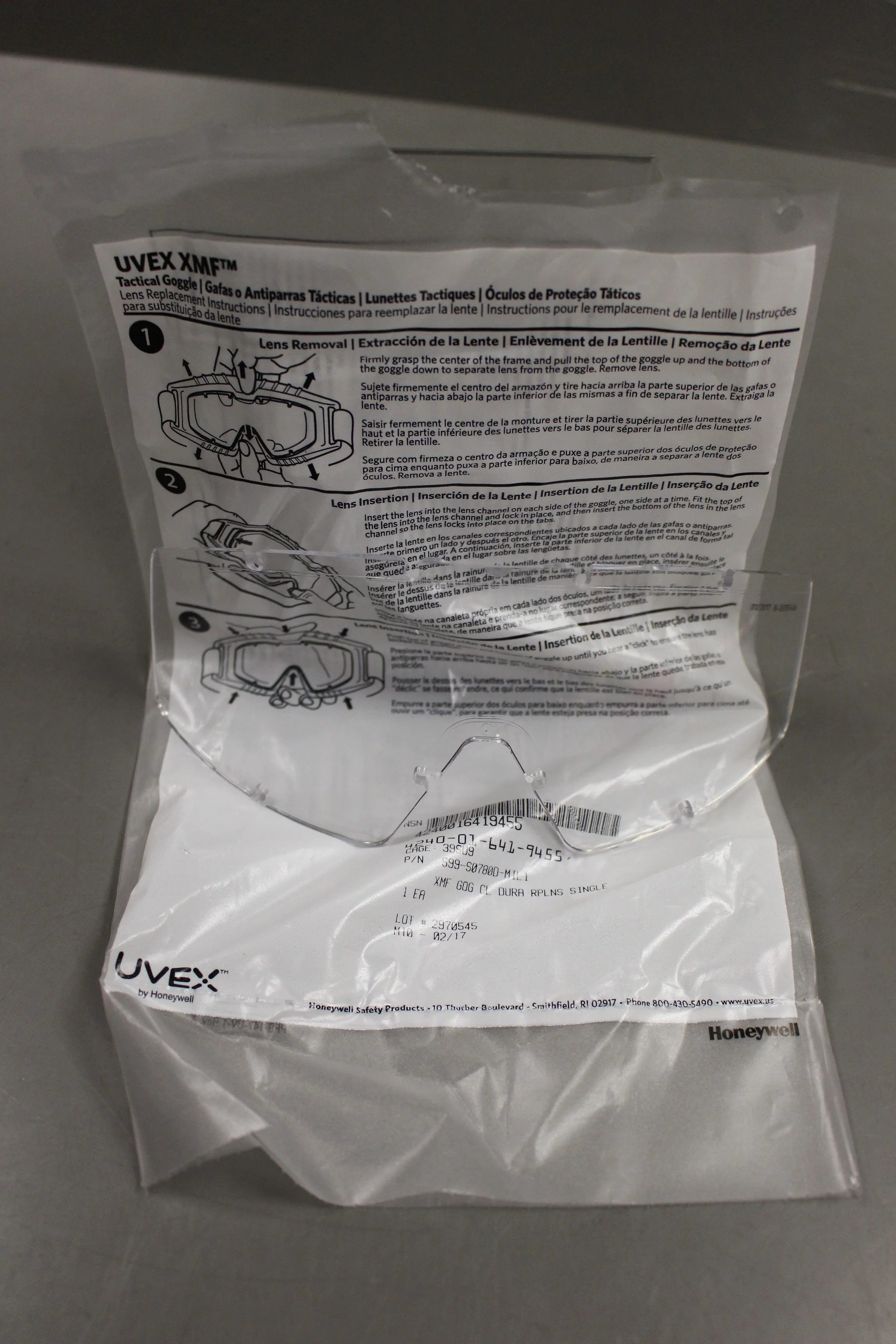Uvex XMF Tactical Safety Googles Replacement Lens, Clear, 4240-01-641-9455, New