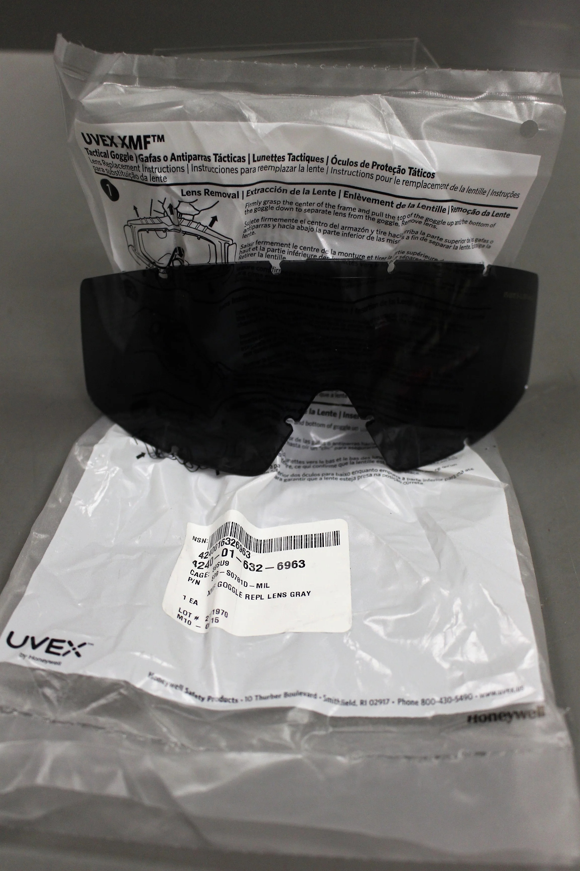 Uvex XMF Tactical Safety Googles Replacement Lens, Gray, 4240-01-632-6963, New