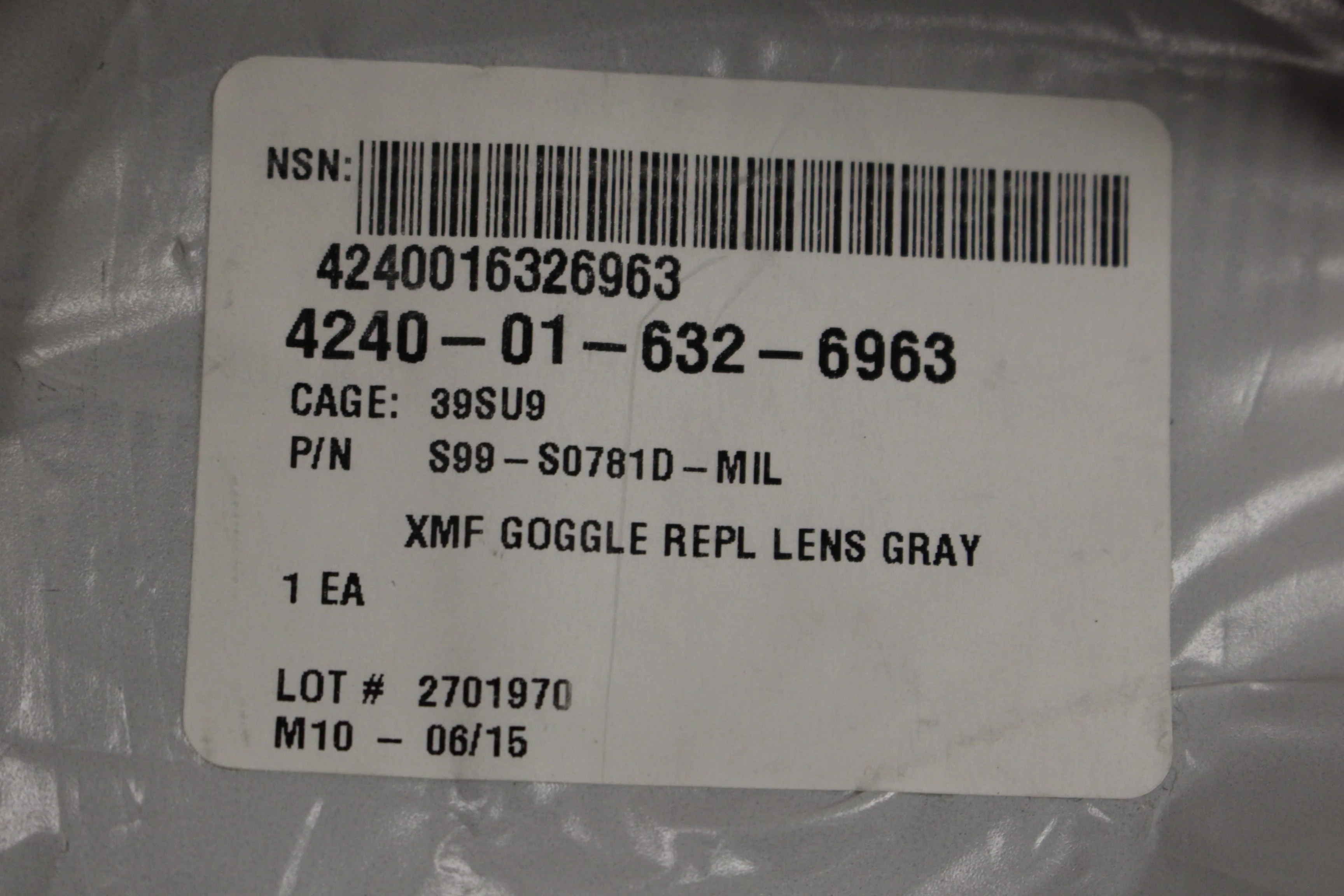 Uvex XMF Tactical Safety Googles Replacement Lens, Gray, 4240-01-632-6963, New - Image 3