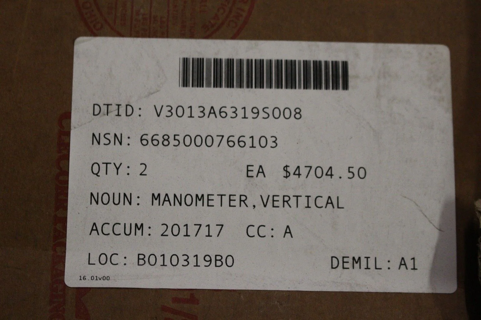 Vertical Mamometer, NSN 6685-00-076-6103, P/N FS8315-1, NEW! - Image 6