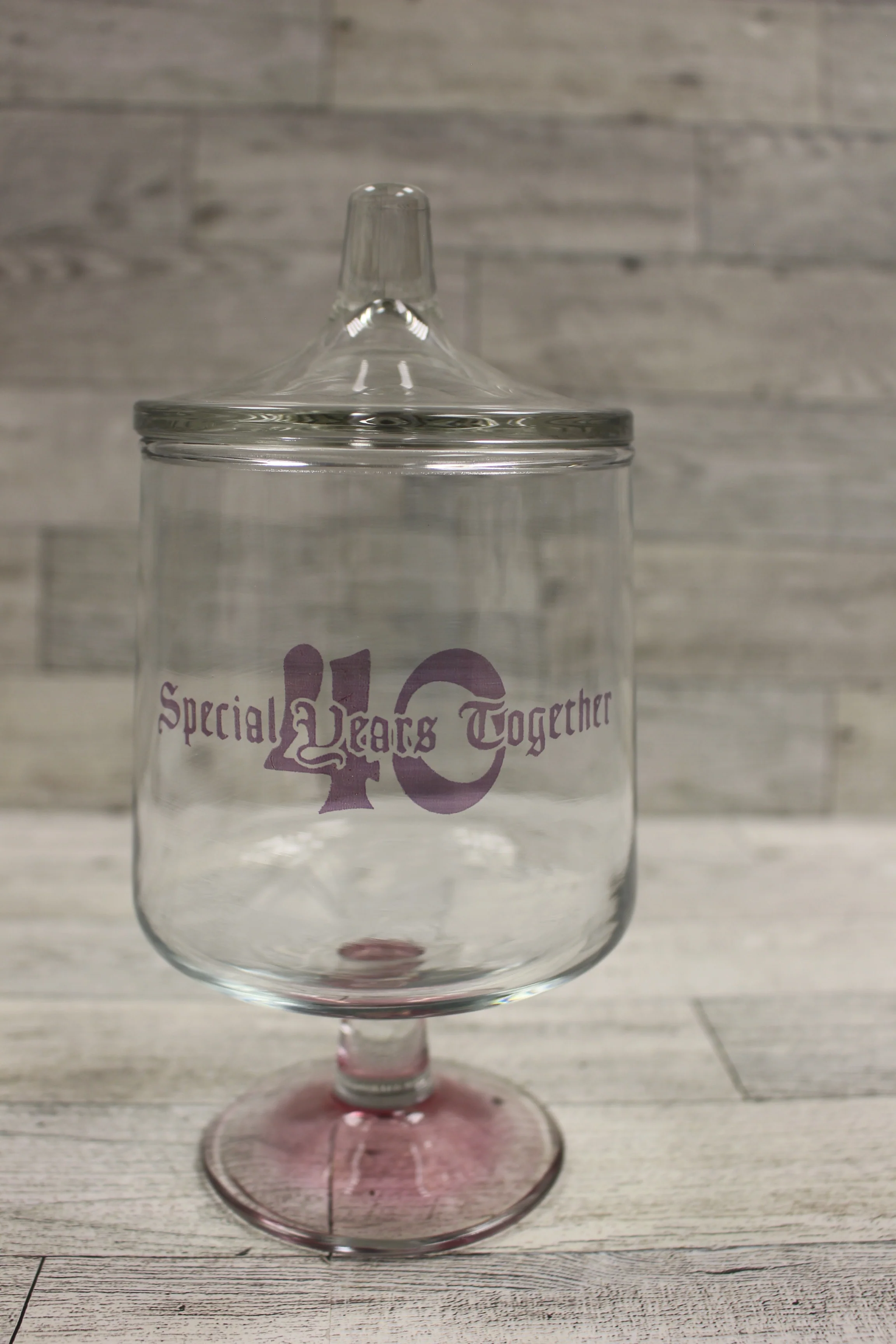 Vintage 40 Years Together Pedestal Glass Candy Jar with Lid - Used