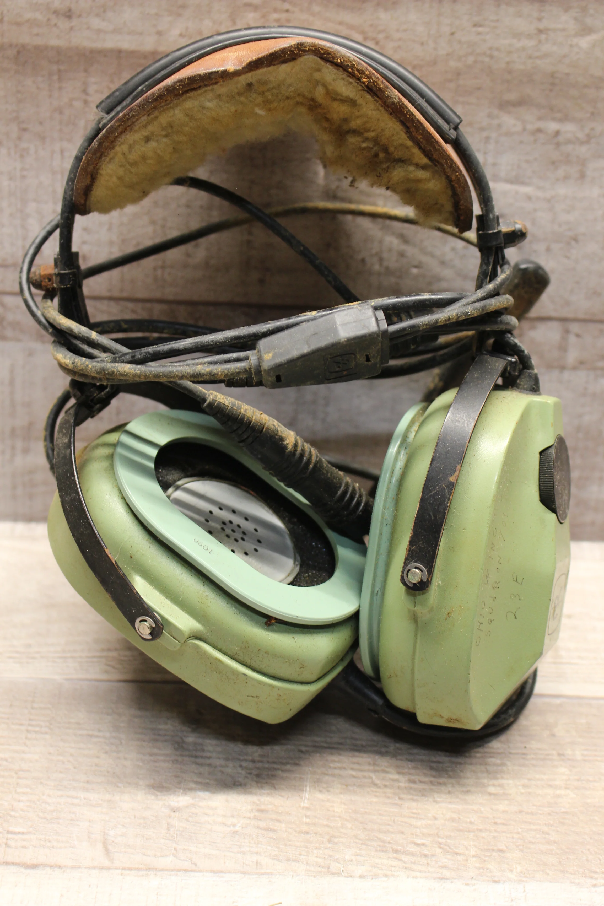 Vintage Aero Services Softop Earmuffs With Microphone -Green -Used
