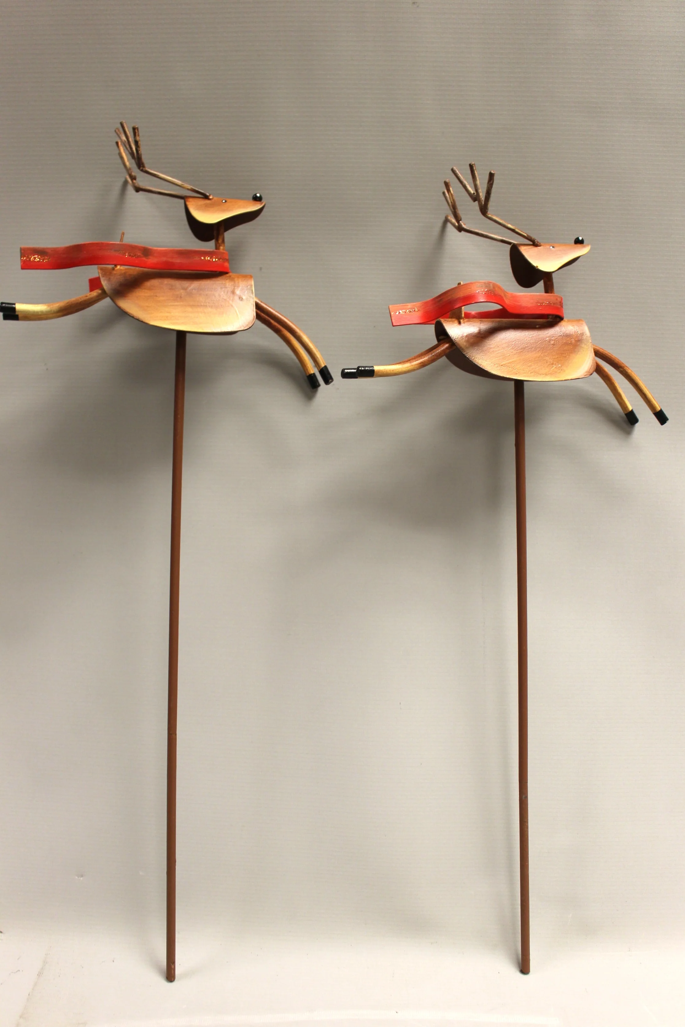 Vintage Christmas Metal Reindeer Figures/Stakes - Set of 2 - Used
