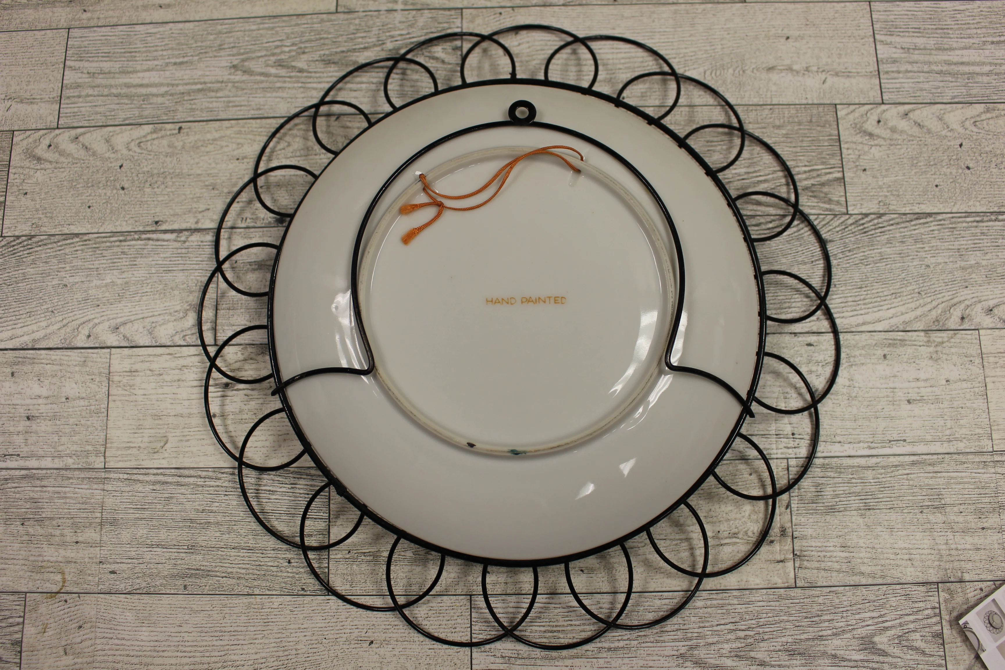 Vintage Hand Painted Windmill Scenery Plate - Wire Worked Frame - Used - Image 3