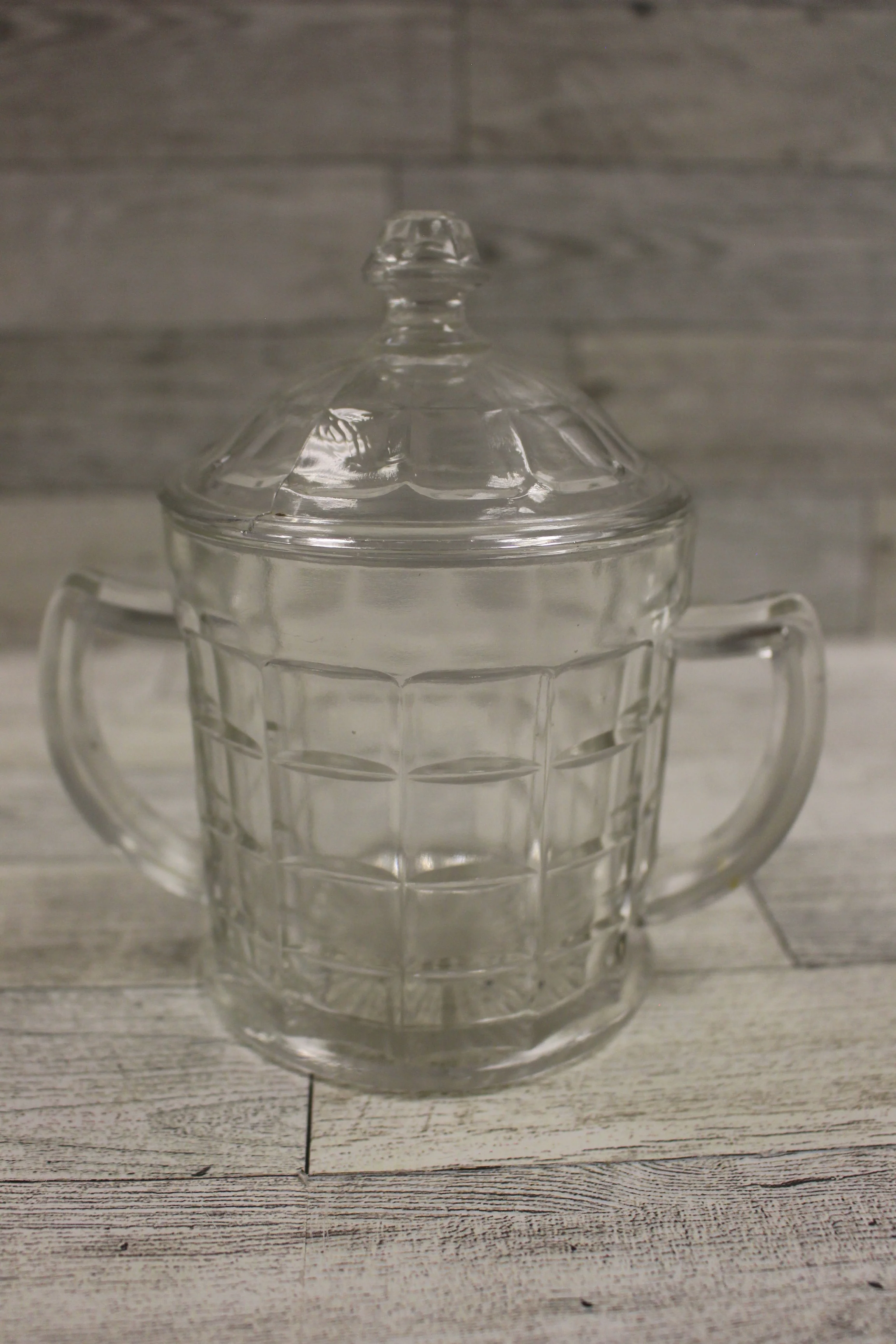 Vintage Hazel Atlas Colonial Block Glass Sugar Bowl with Lid - 5.5" Tall - Used