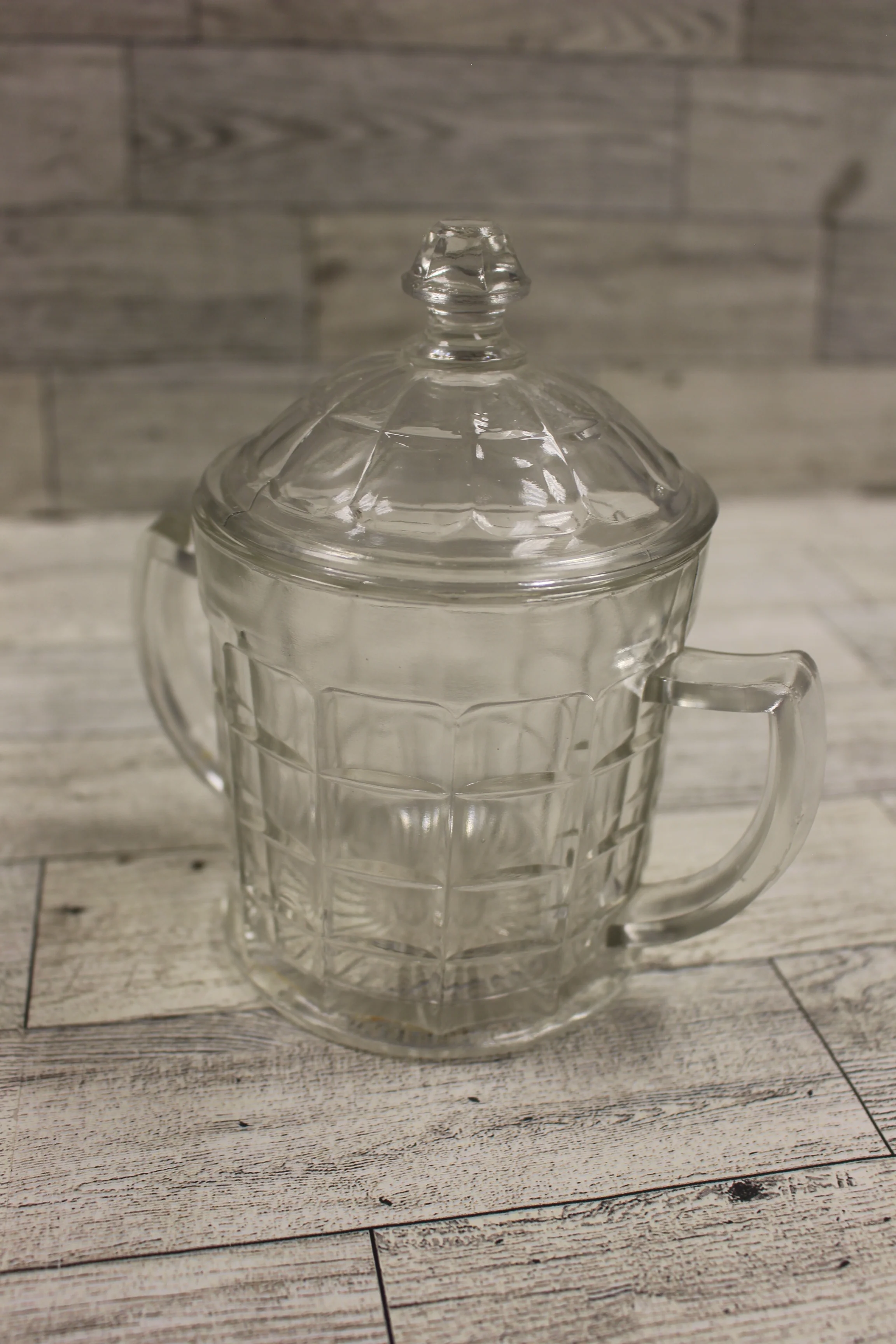 Vintage Hazel Atlas Colonial Block Glass Sugar Bowl with Lid - 5.5" Tall - Used - Image 5