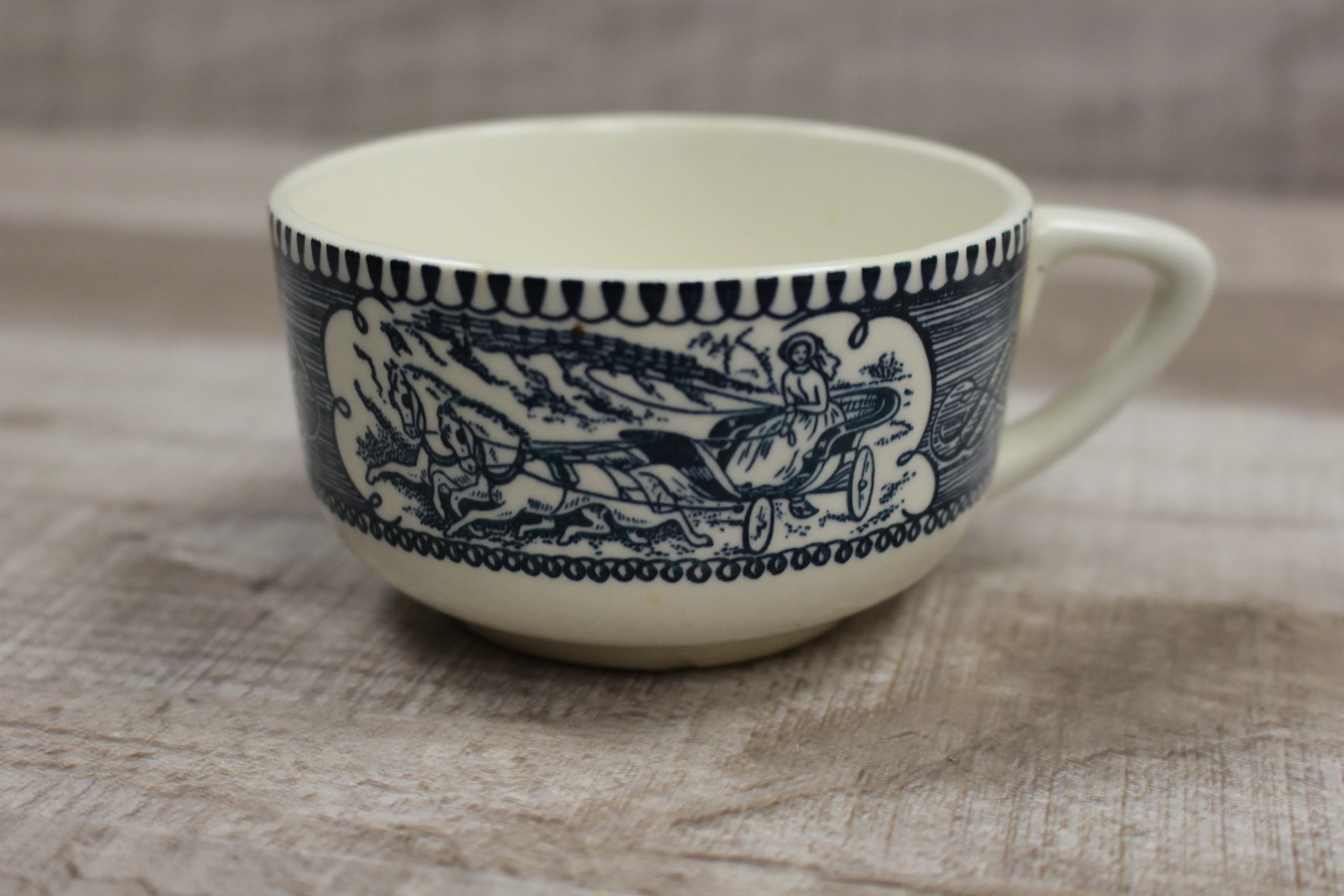 Vintage Horse and Buggy Tea Cup -Blue -Used