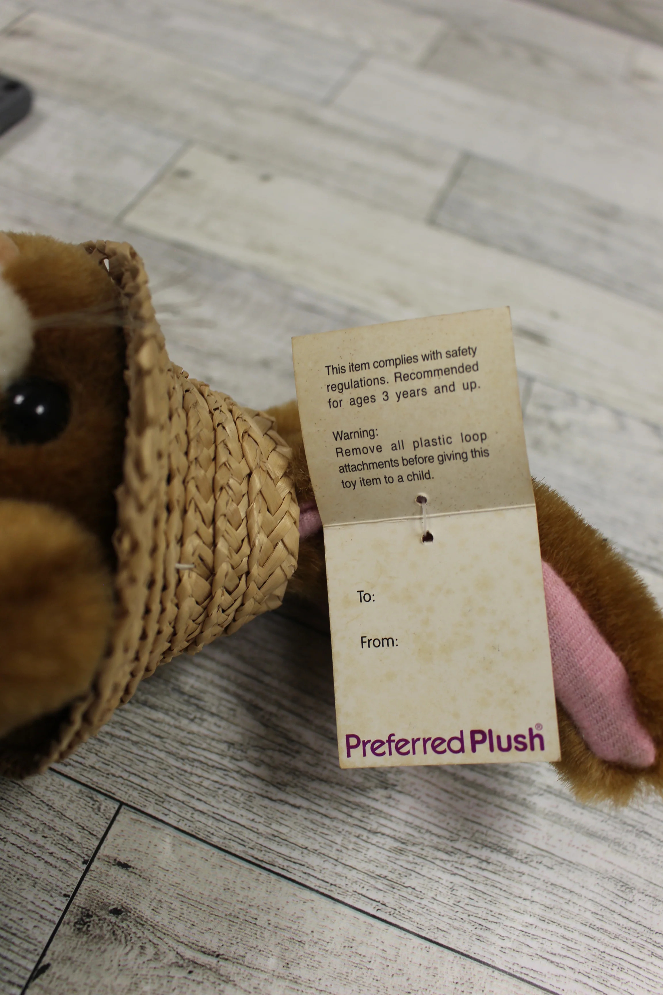 Vintage Preferred Plush Bunny Rabbit with Straw Hat - Easter - 2001 - New - Image 6