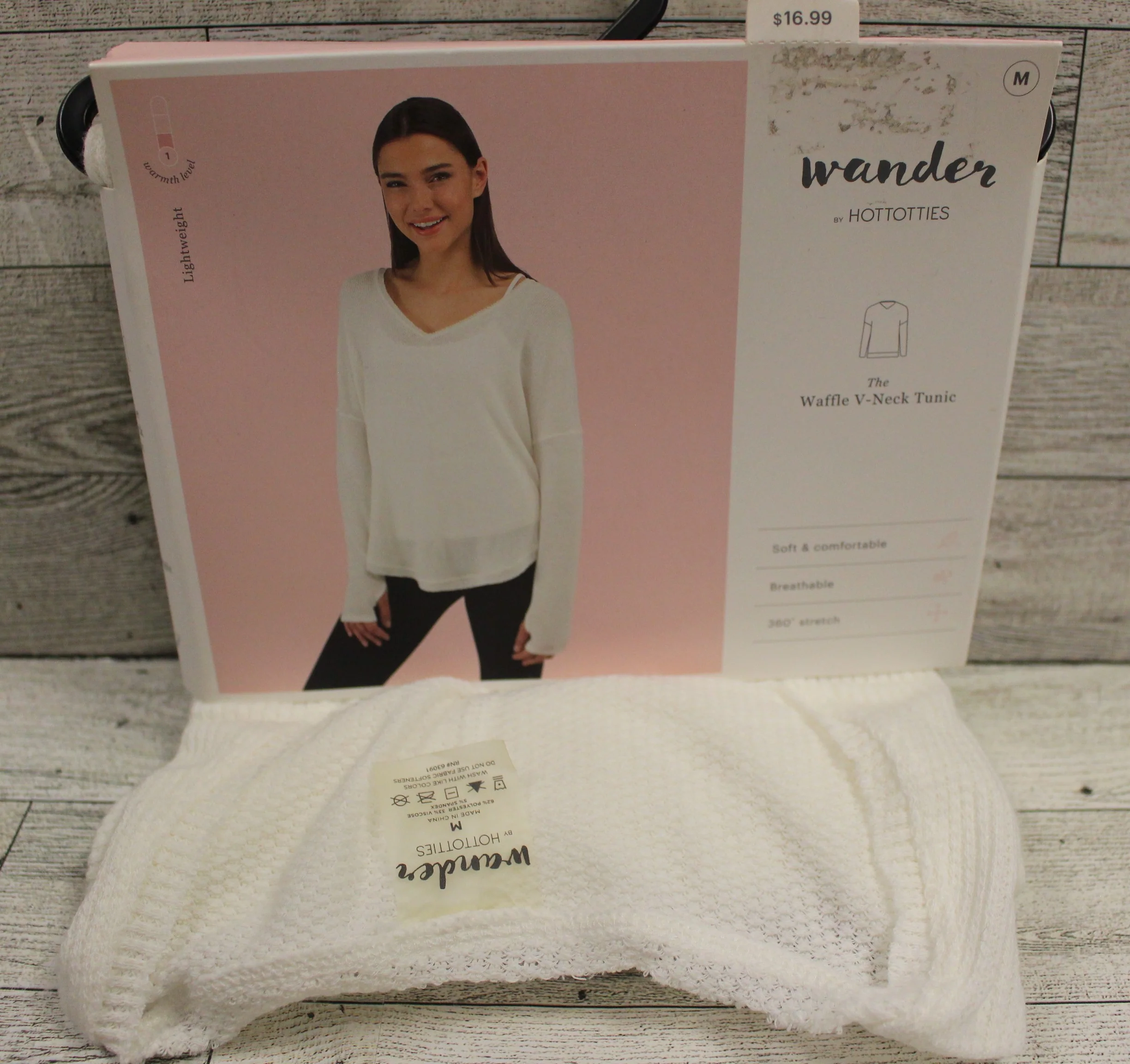 Wander Hotties Waffle V-NeckTunic - Ivory - Medium - New