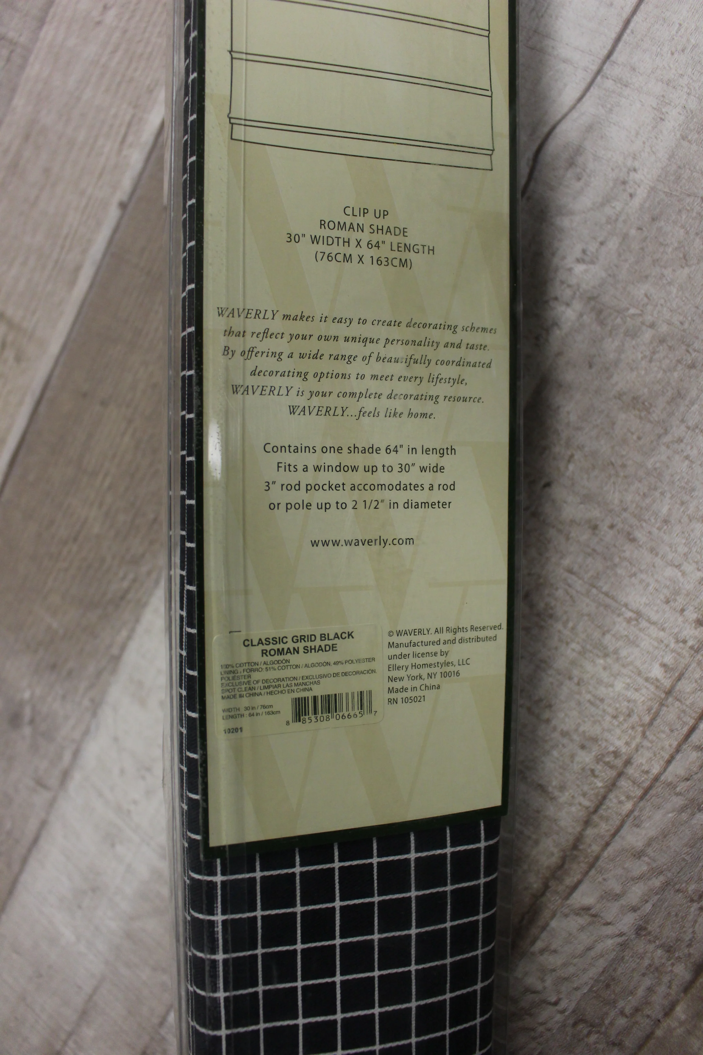 Waverly Clip Up Roman Shade - 30" wide x 64" Long - Classic Grid Black - New - Image 5