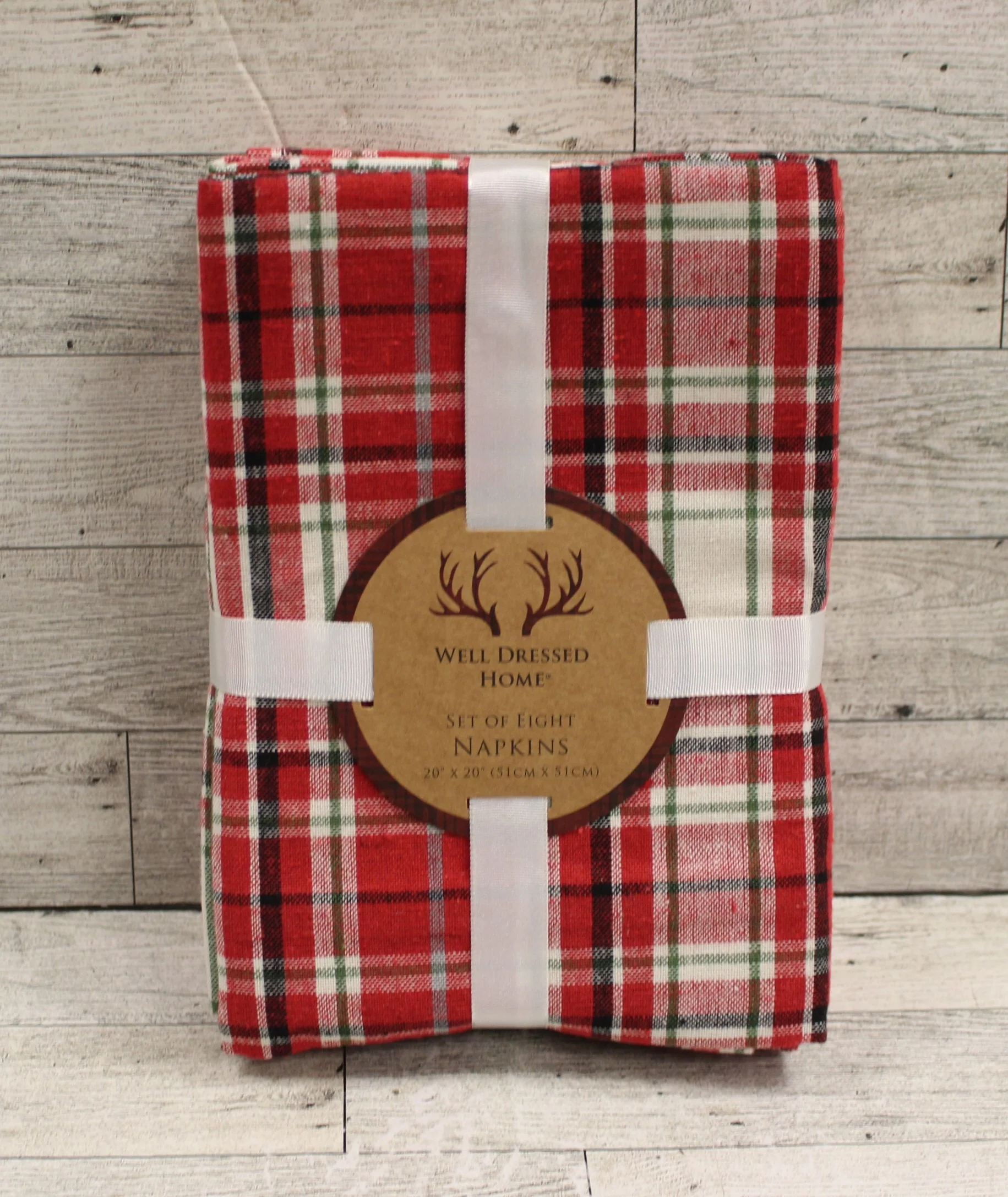 Well Dressed Home Set of 8 Plaid 20"x20" Cloth Napkins - New