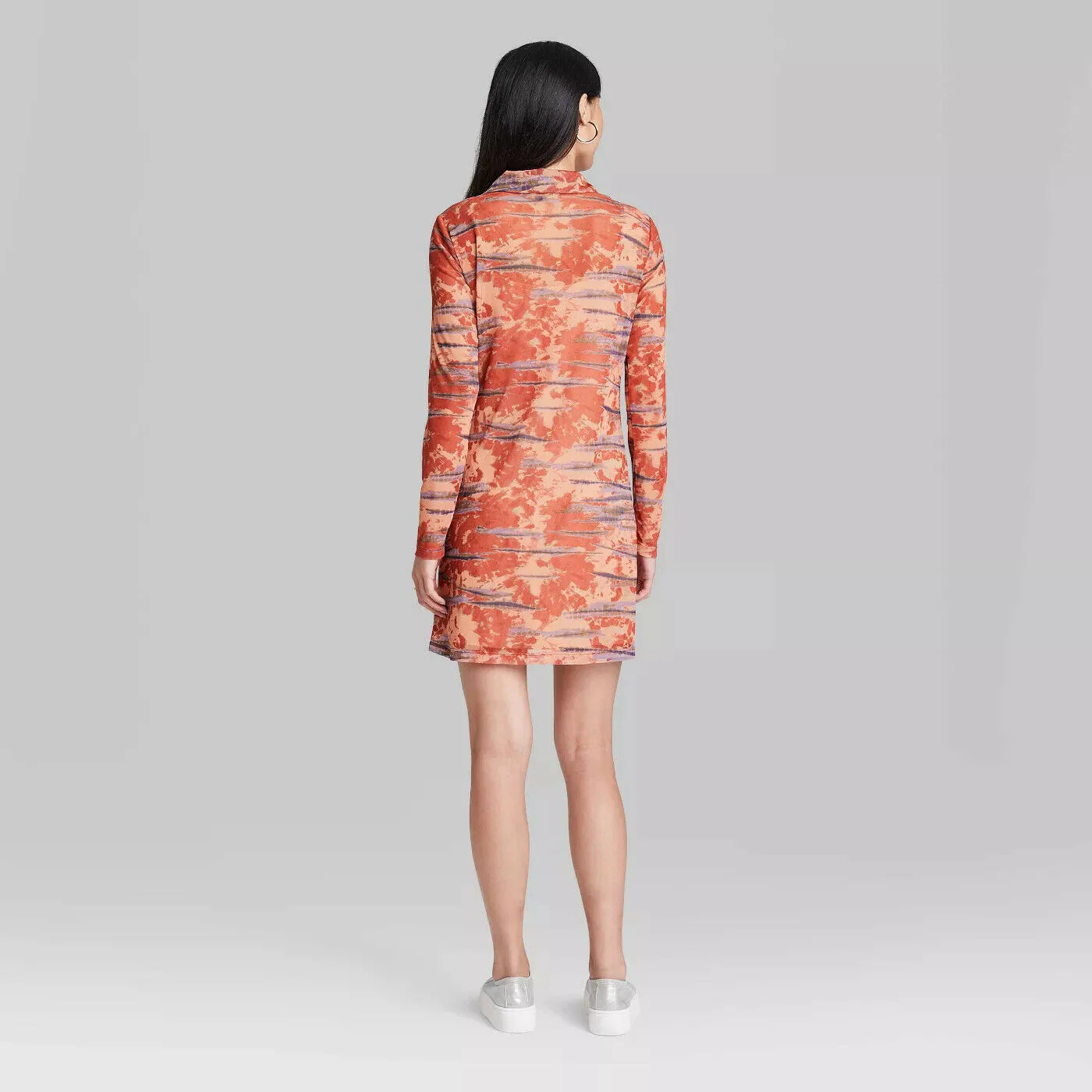 Wild Fable Women's Long Sleeve Button-Front Mesh Dress - Orange Tie Dye - Small - Image 2