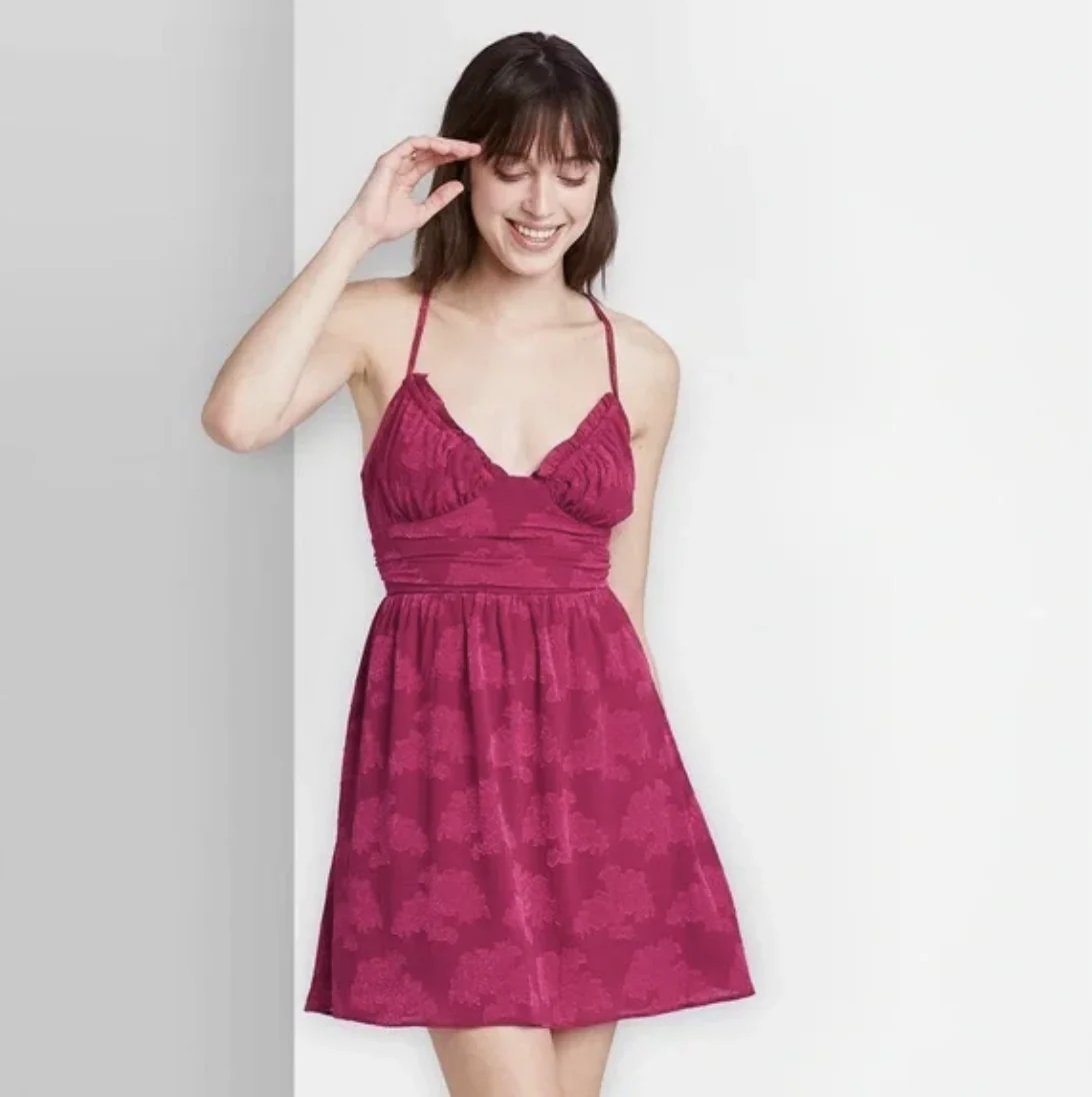 Wild Fable Women's Sleeveless Open Back Ruched Skater Dress - Rose Pink - XXL