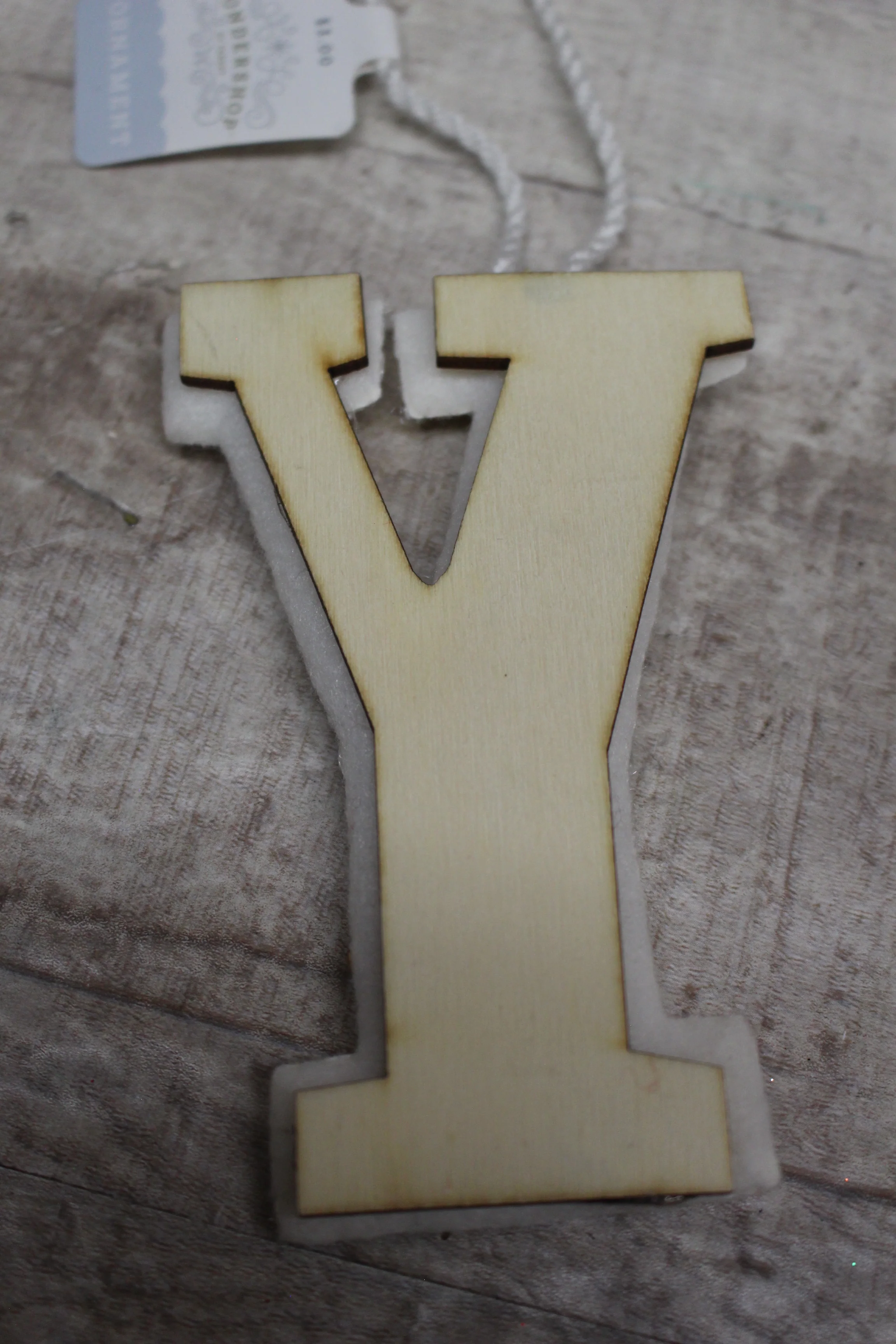 Wondershop By Target White Wooden Threaded Design "Y" Initial Ornament -New - Image 2